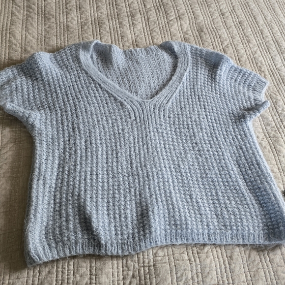 Hand knit Cozy Light BlueV-Neck Sweater - Picture 1 of 2